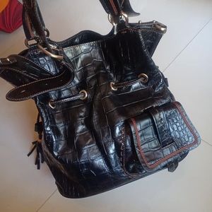 LANCEL CROC EMBOSSED LEATHER BUCKET BAG
